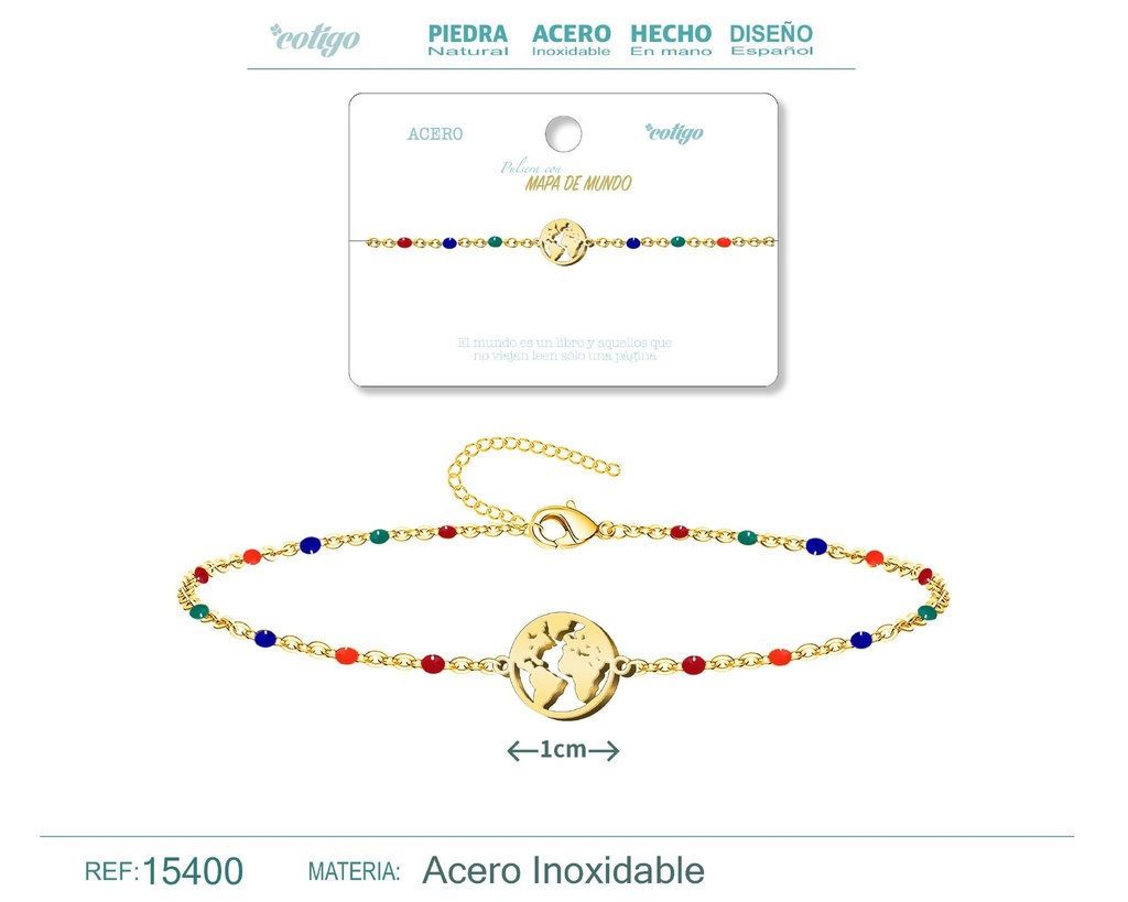 Pulsera de acero multicolor con mapa mundial - Accesorios de joyería