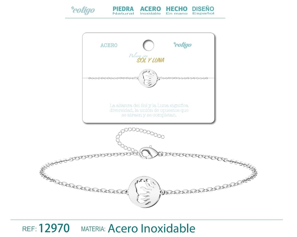 Pulsera Sol y Luna de Acero Plateado - Accesorios de joyería y pulseras