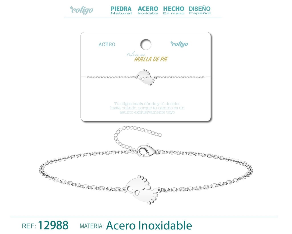 Pulsera Huella de Pie de Acero Plateado - Accesorios de joyería y pulseras