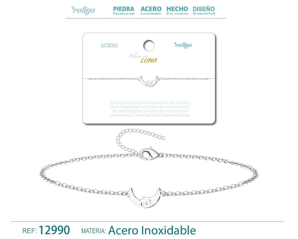 Pulsera Luna de Acero Plateado - Accesorios de joyería y pulseras