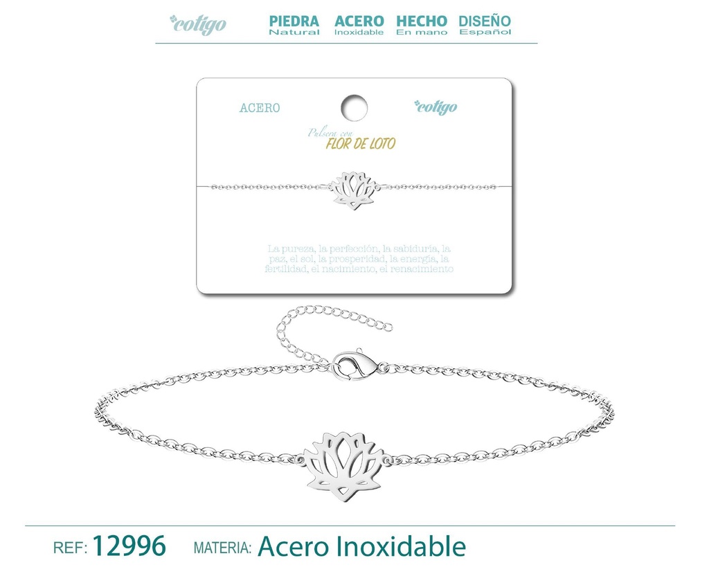 Pulsera Flor de Loto de Acero Plateado - Accesorios de joyería y pulseras