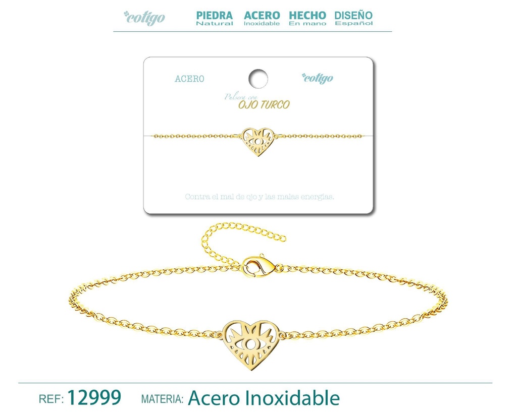 Pulsera Ojo Turco de Acero Dorado - Accesorios de joyería y pulseras