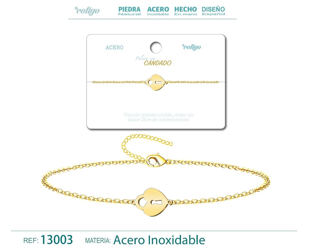 Pulsera Candado de Acero Dorado - Accesorios de joyería y pulseras