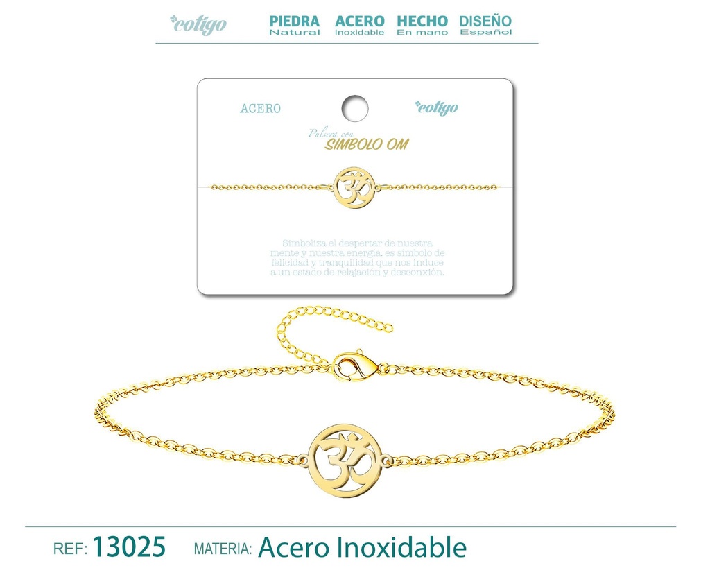 Pulsera Símbolo OM de Acero Dorado - Accesorios de joyería y pulseras