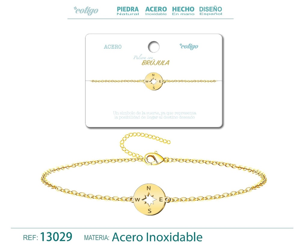 Pulsera Brújula de Acero Dorado - Accesorios de joyería y pulseras