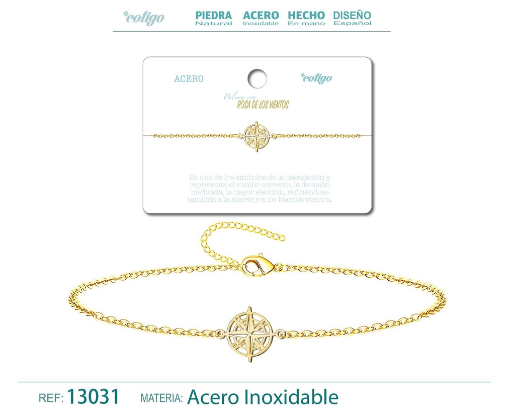 Pulsera Rosa de los Vientos de Acero Dorado - Accesorios de joyería y pulseras