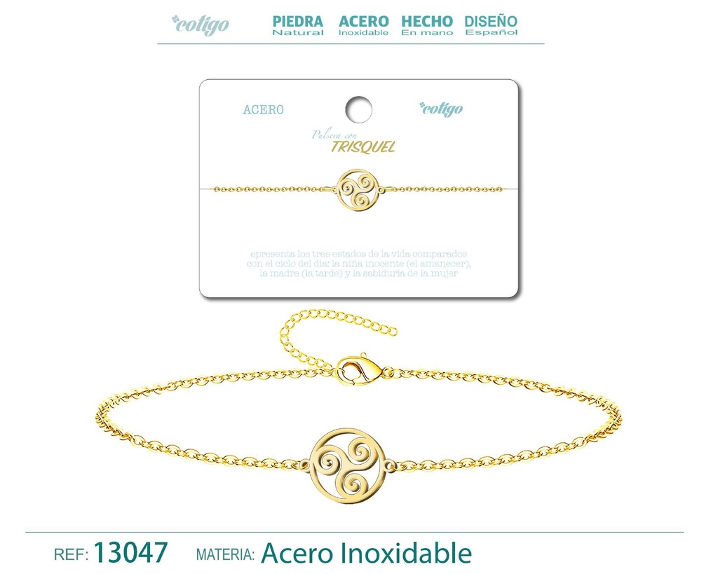 Pulsera Trisquel de Acero Dorado - Accesorios de joyería y pulseras