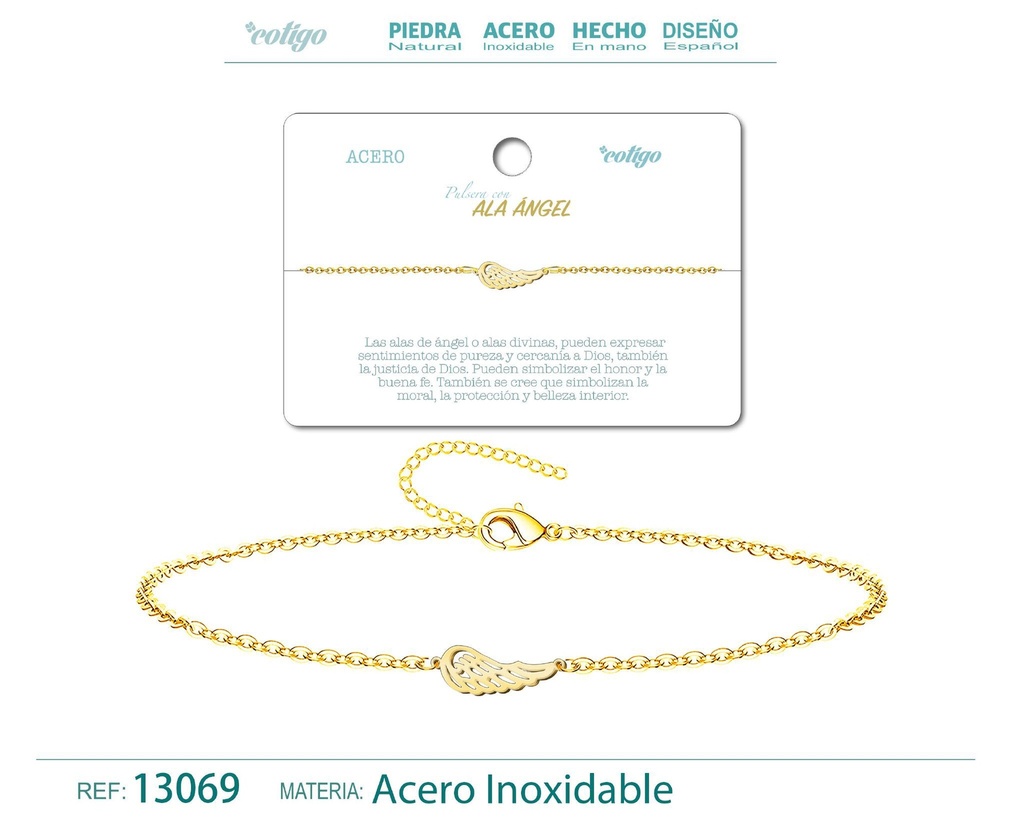 Pulsera Alas de Ángel de Acero Dorado - Accesorios de joyería y pulseras