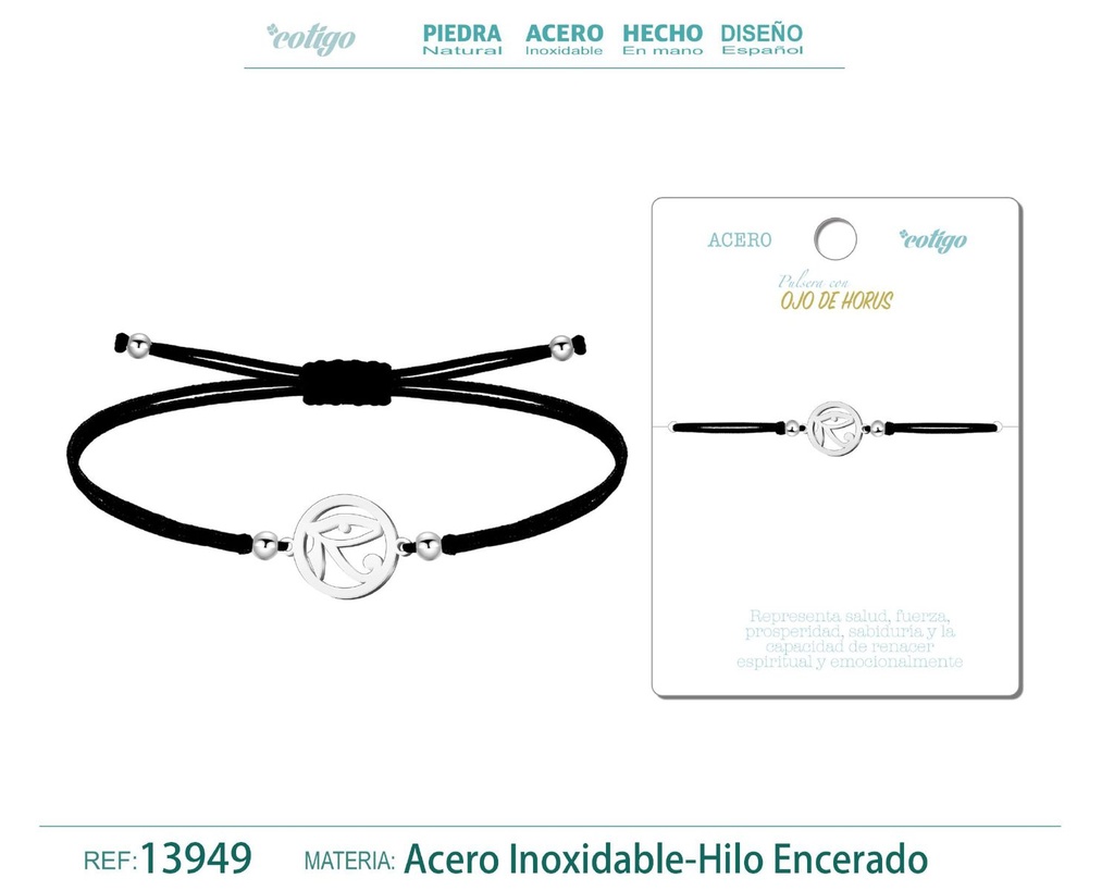 Pulsera Ojo de Horus Plateado de Hilo Encerado Negro - Pulsera Hilo Encerado
