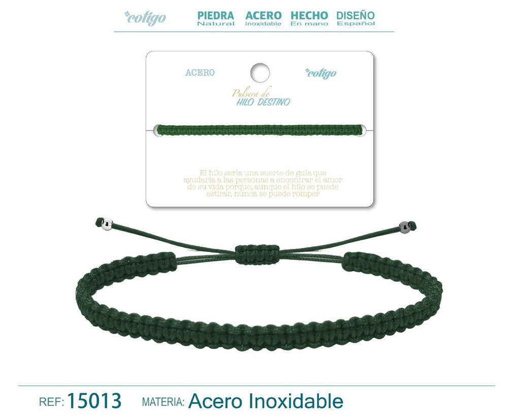 Pulsera de hilo destino en color verde oscuro - Joyería que refleja lo natural