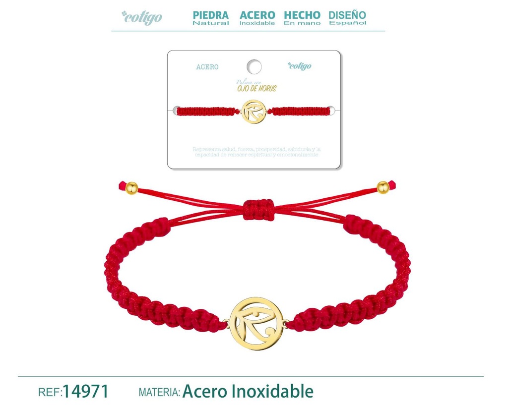 Pulsera de hilo destino con ojo de Horus acero dorado - Accesorios que traen fortuna