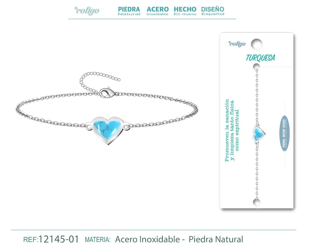 Pulsera corazón con Turquesa - Plateada - Joyería de minerales y accesorios