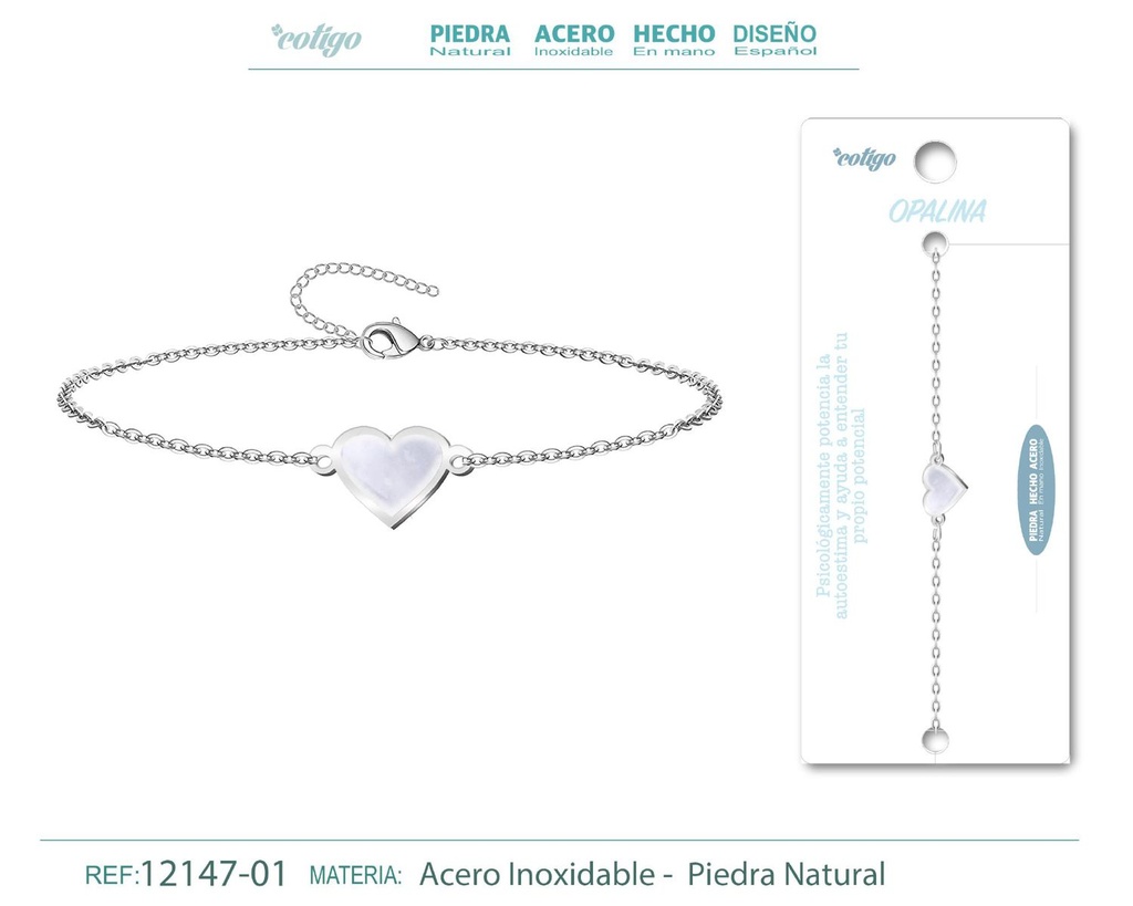 Pulsera corazón con Opalina - Plateada - Joyería de minerales y accesorios