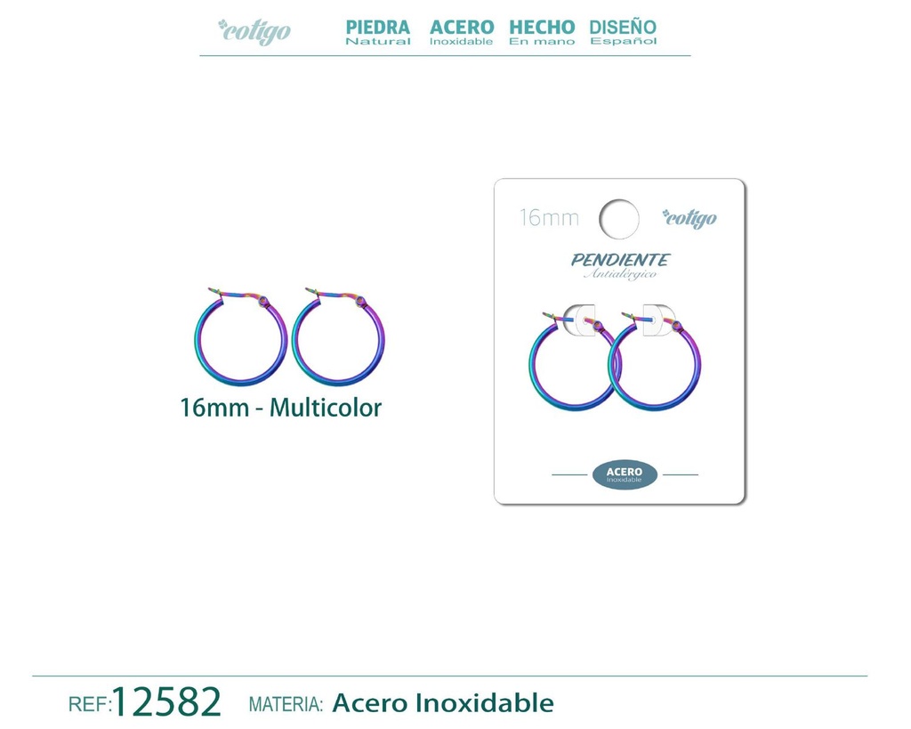 Pendiente aro de acero - 16mm multicolor - Joyería de acero inoxidable