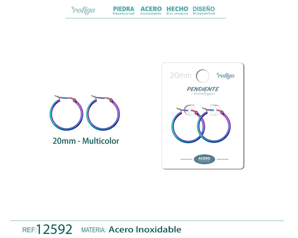 Pendiente aro de acero - 20mm multicolor - Joyería de acero inoxidable