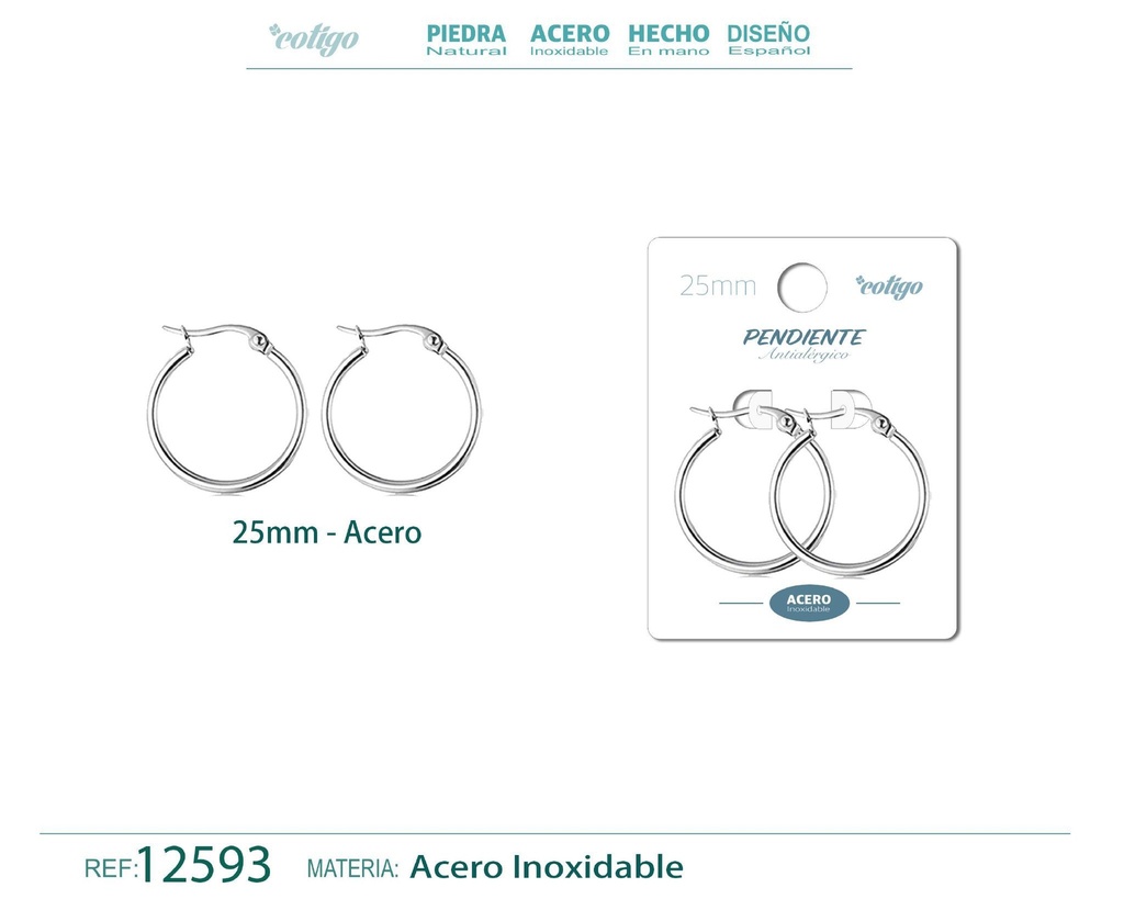 Pendiente aro de acero de 25 mm - Joyería de acero