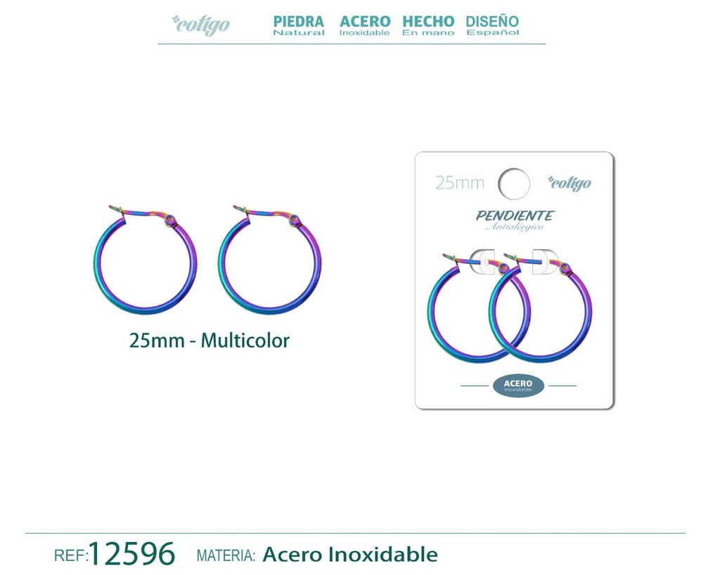 Pendiente aro de acero - 25mm multicolor - Joyería de acero inoxidable