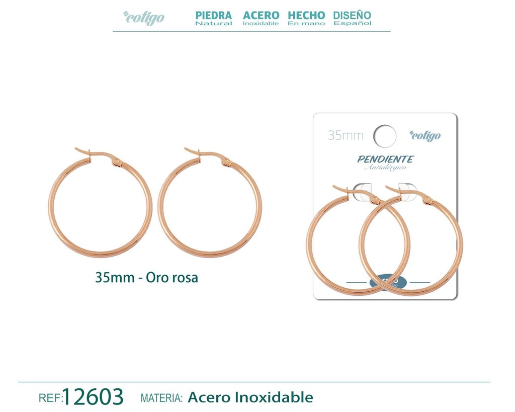 Pendiente aro de acero - 35mm color rosa - Joyería de acero inoxidable