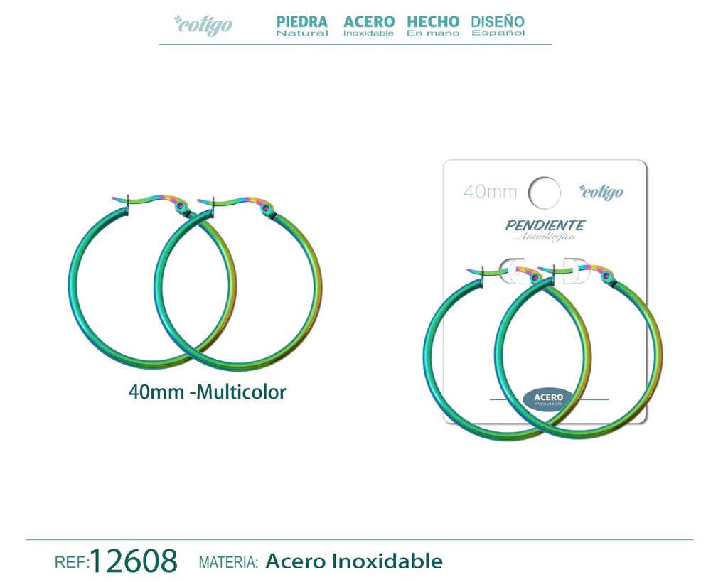 Pendiente aro de acero - 40mm multicolor - Joyería de acero inoxidable