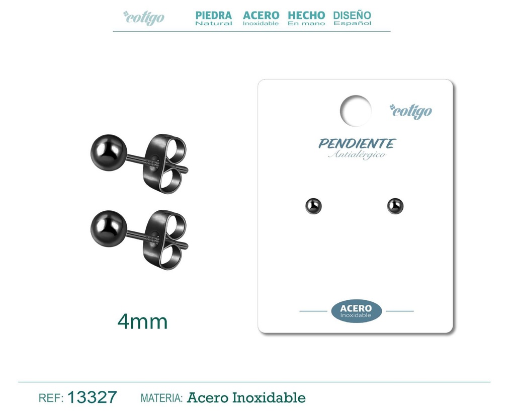 Pendiente bola 4mm acero color negro - Joyería de acero inoxidable