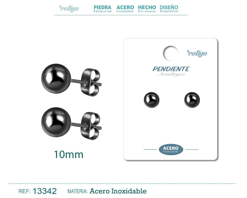 Pendiente bola 10mm acero color negro - Joyería de acero inoxidable