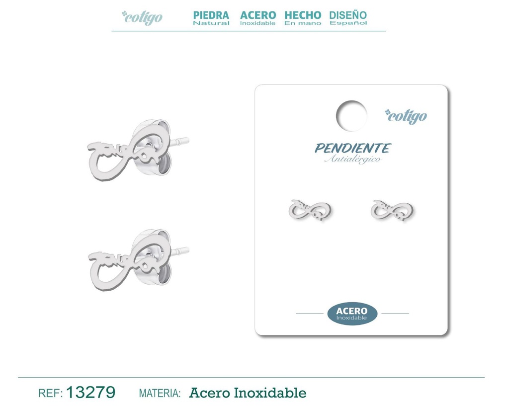 Pendiente acero inoxidable color plateado - Joyería de acero inoxidable
