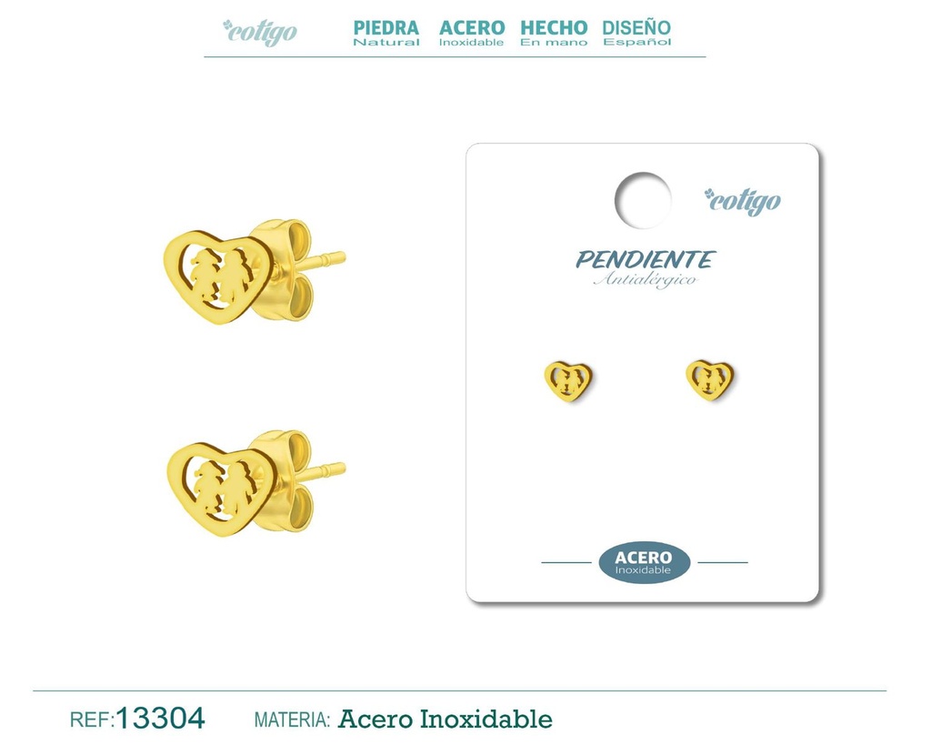 Pendiente acero inoxidable color dorado - Joyería de acero inoxidable