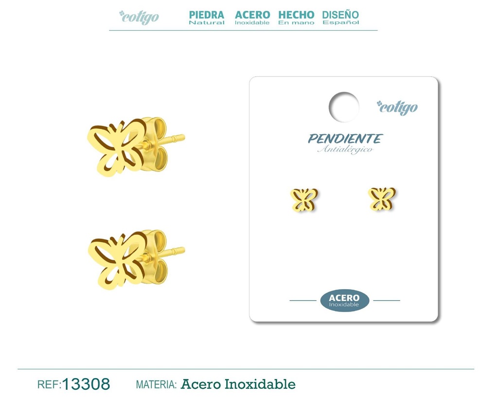 Pendiente acero inoxidable color dorado - Joyería de acero inoxidable