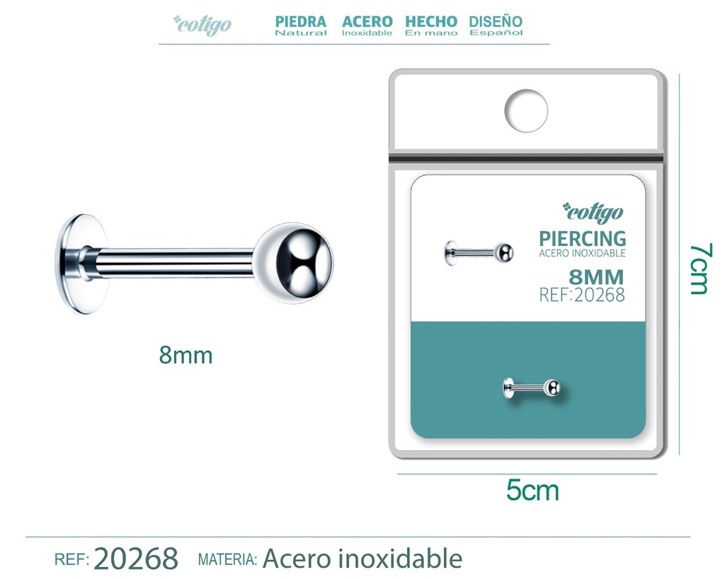Piercing de acero antialérgico color plateado - Accesorios de joyería