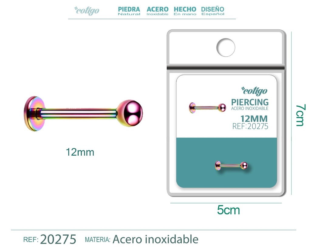Piercing de acero antialérgico color multicolor - Joyería y accesorios