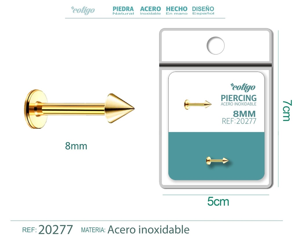 Piercing de acero antialérgico color dorado - Joyería y accesorios