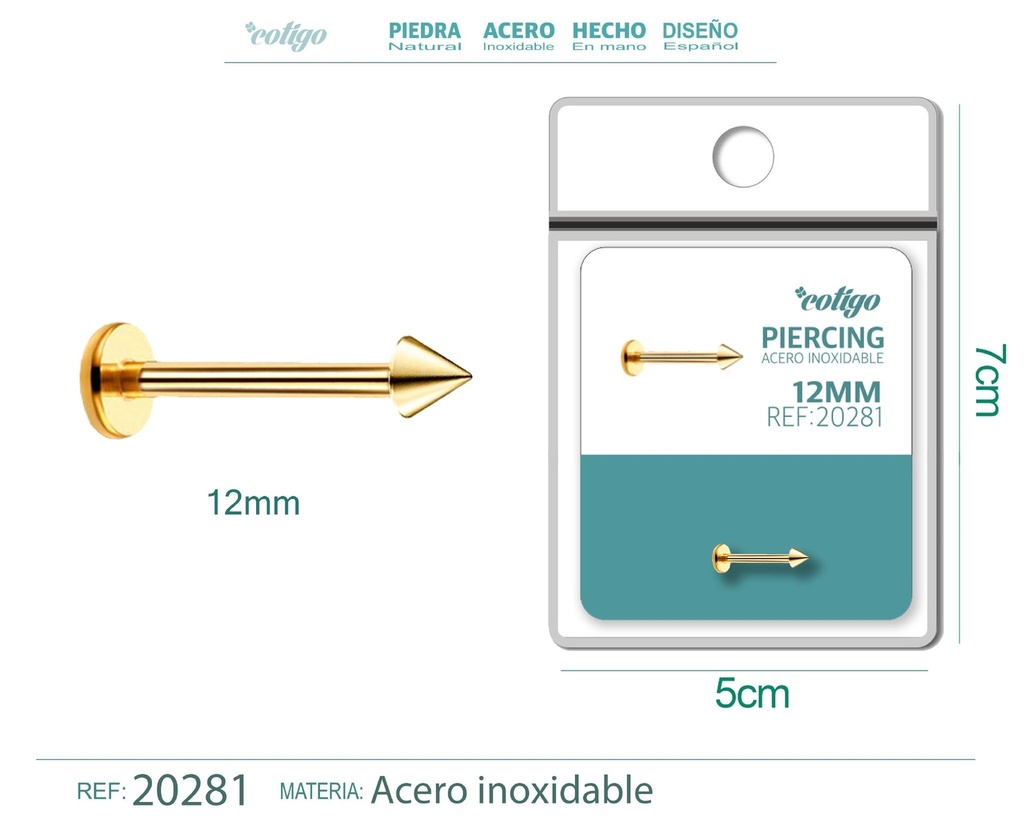 Piercing de acero antialérgico color dorado - Joyería y accesorios