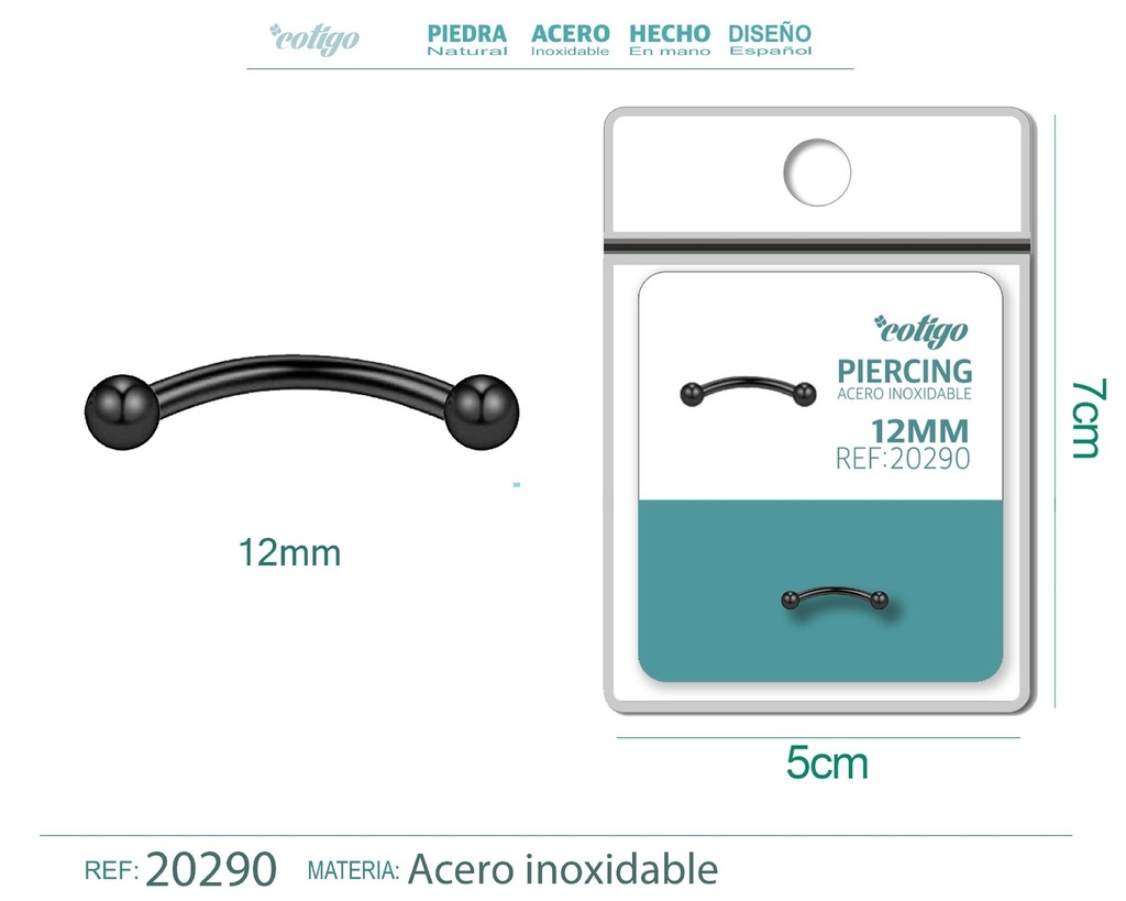 Piercing de acero antialérgico color negro - Joyería y accesorios