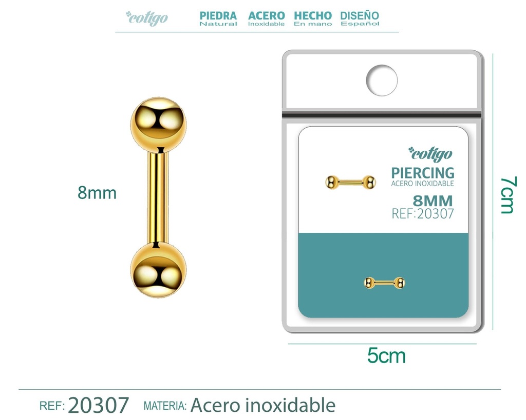 Piercing de acero antialérgico color dorado - Joyería y accesorios