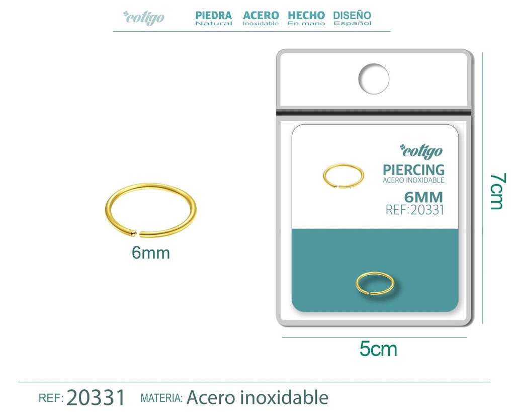 Piercing de acero antialérgico color dorado - Joyería y accesorios