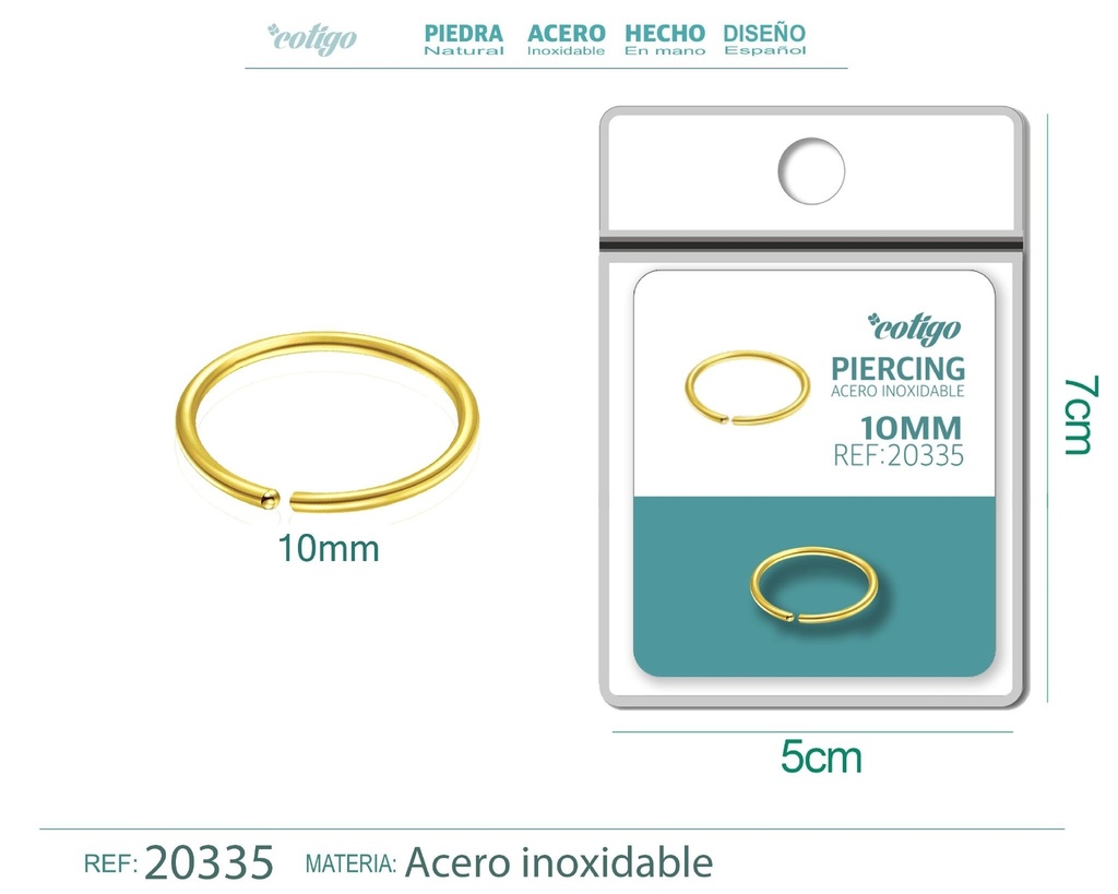 Piercing de acero antialérgico color dorado - Joyería y accesorios