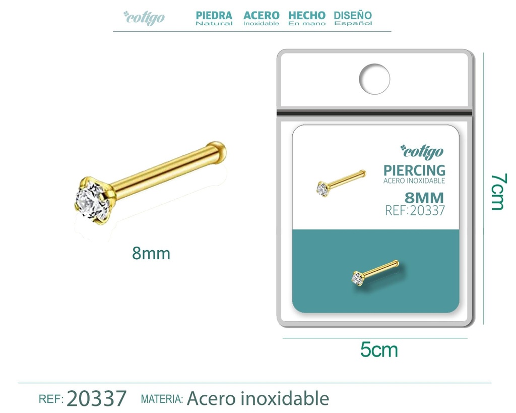 Piercing de acero antialérgico color dorado - Joyería y accesorios