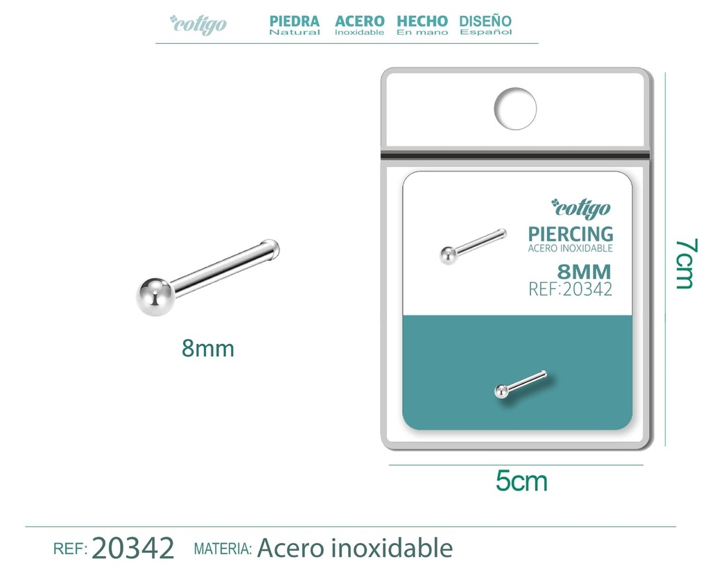 Piercing de acero antialérgico color plateado - Joyería y accesorios