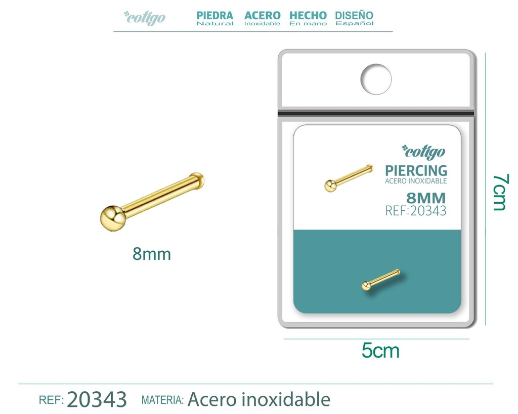 Piercing de acero antialérgico color dorado - Joyería y accesorios