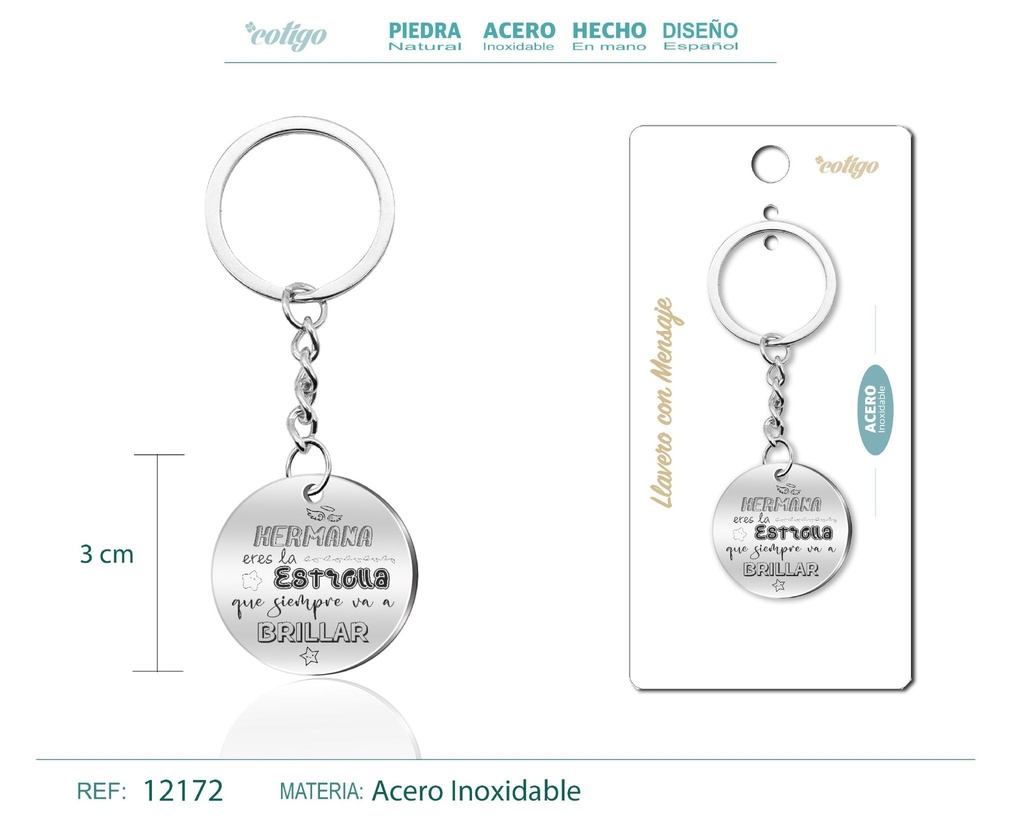 Llavero de acero con mensaje - Accesorios de regalo y personalización