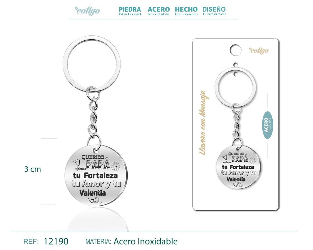Llavero de acero con mensaje - Accesorios de regalo y personalización