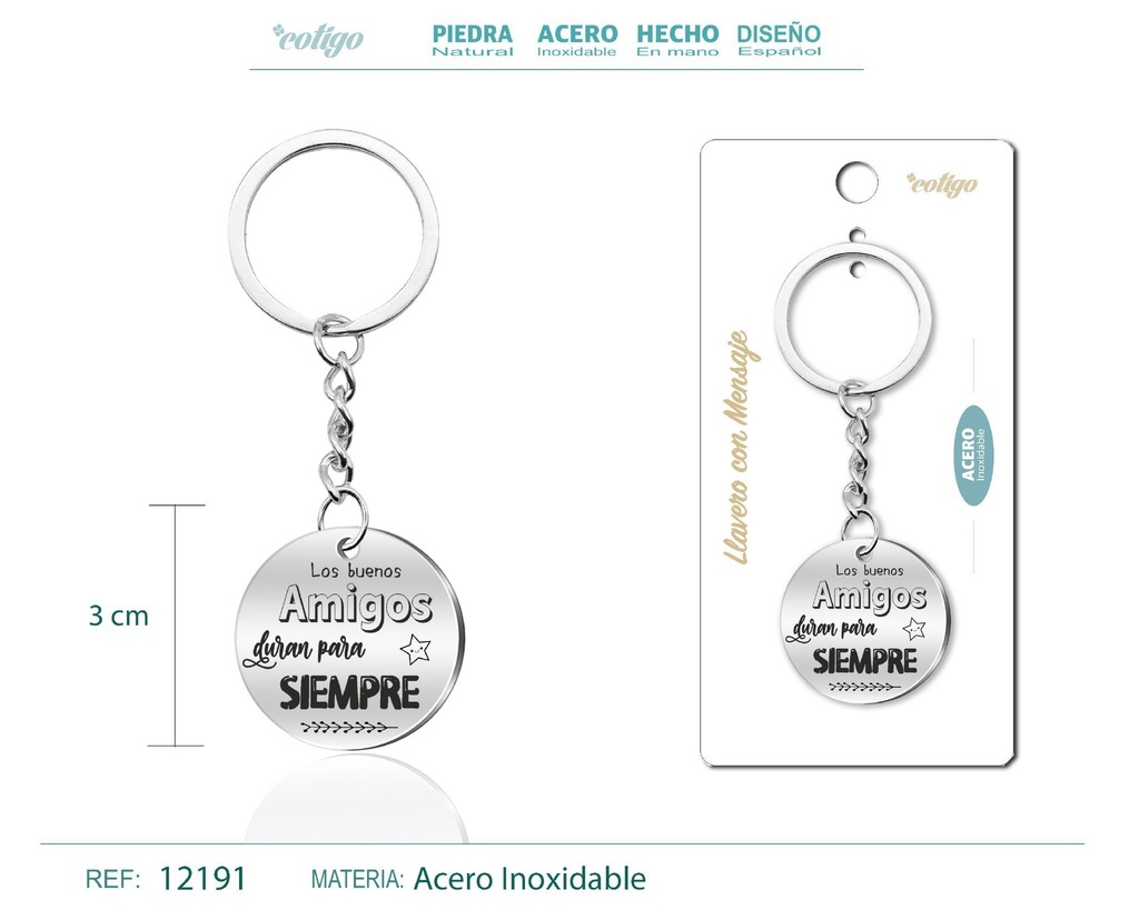 Llavero de acero con mensaje - Accesorios de regalo y personalización