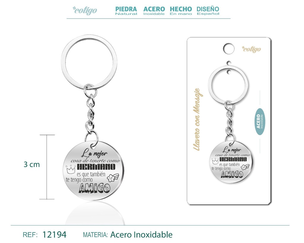 Llavero de acero con mensaje - Accesorios de regalo y personalización