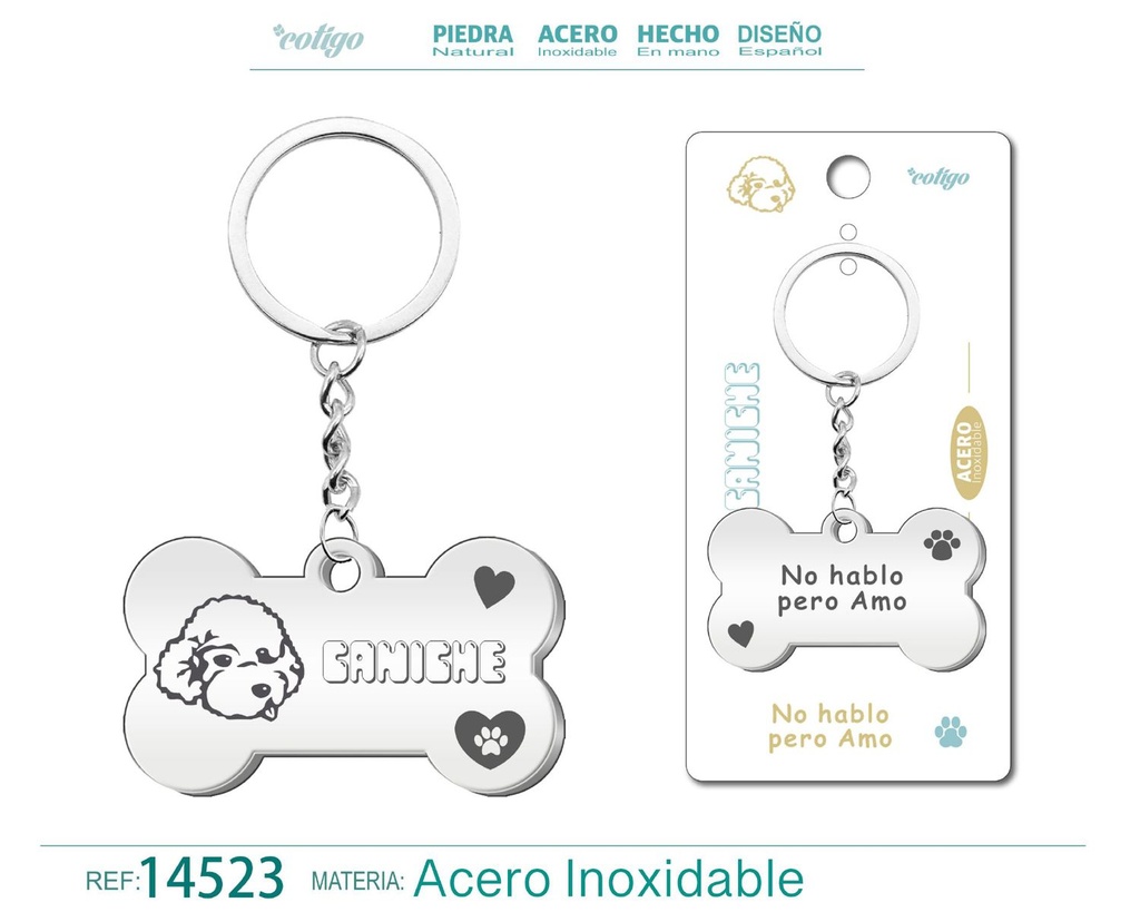 Llavero de acero con perro caniche - Accesorios de mascotas