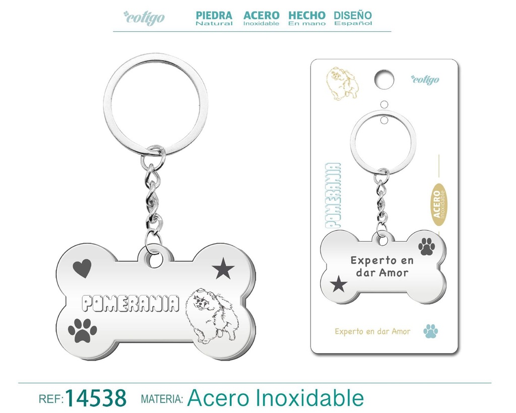 Llavero de acero con perro pomerania - Accesorios de mascotas