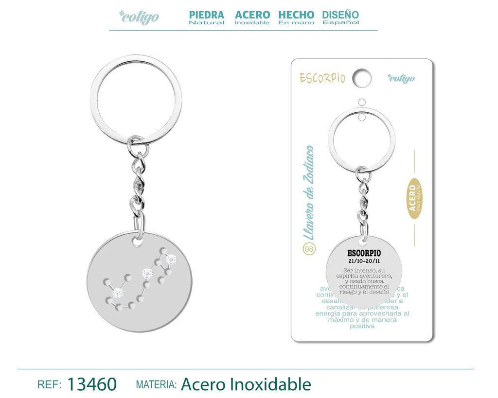 Llavero de Acero con Zodiaco Escorpio - Accesorios astrológicos y de personalidad