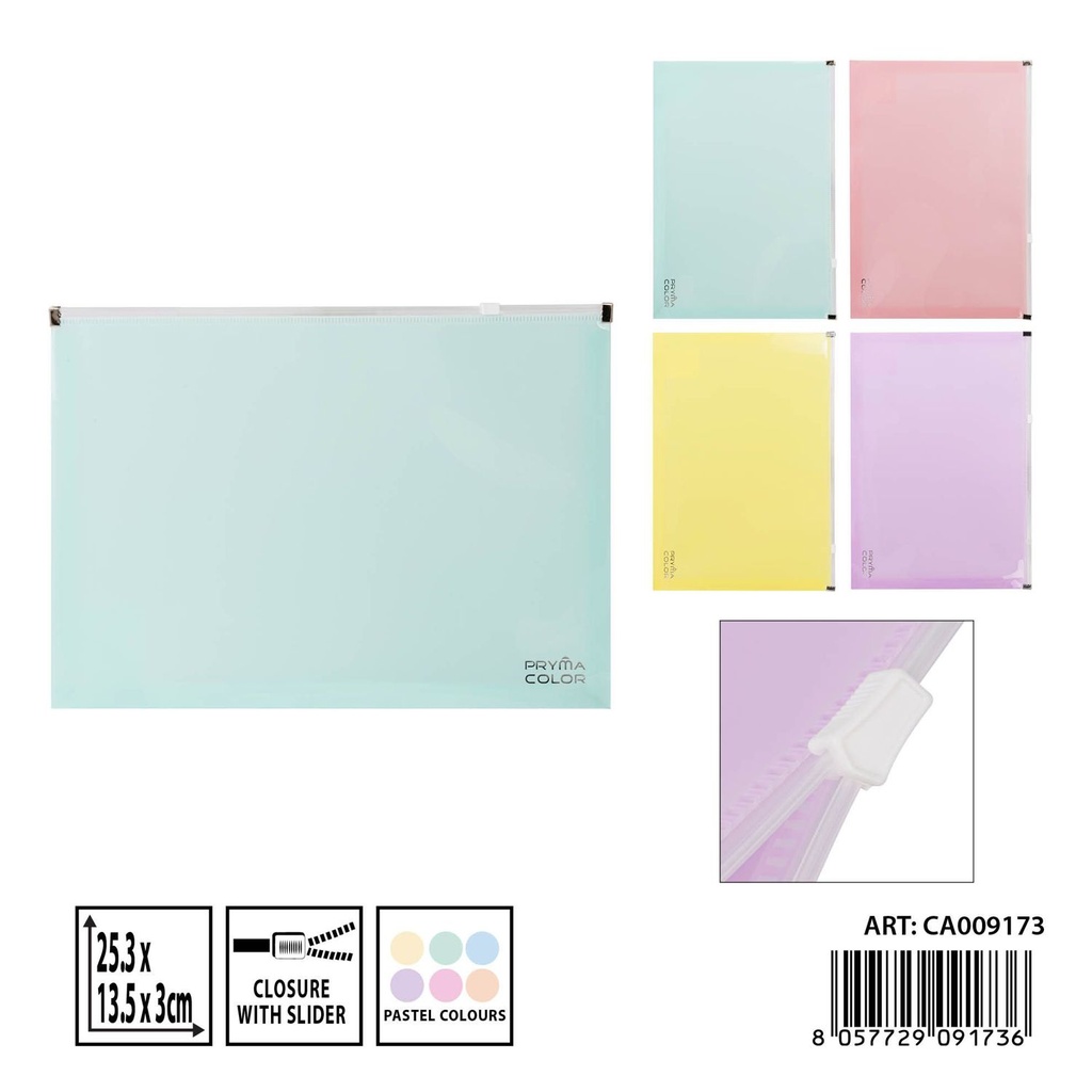 Porta documentos con zip pastel 25.3x13.5x3cm - Artículos de papelería
