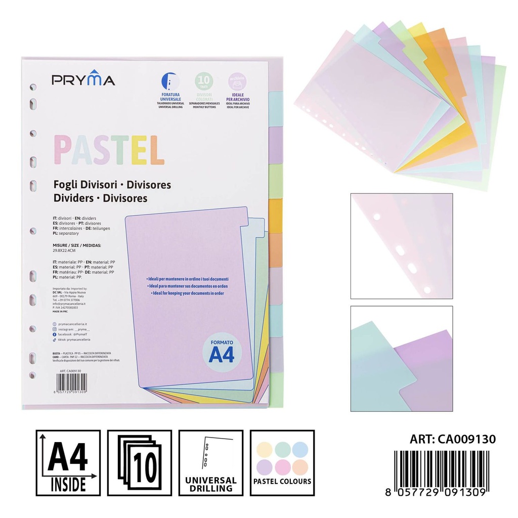 Separadores de índice 10 páginas 0.13mm 29.8x22.4cm - Papelería