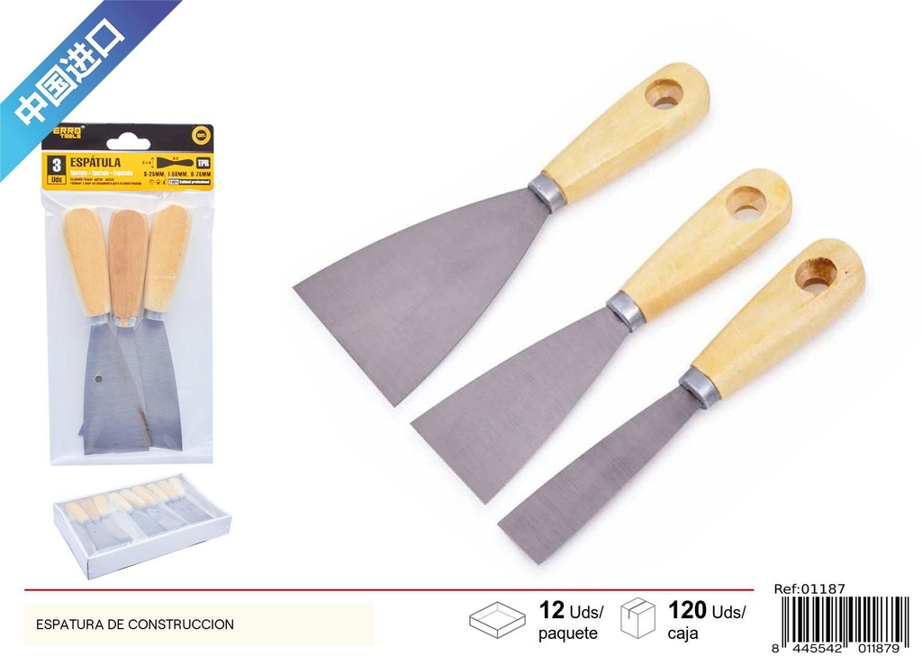 Juego de espátulas de madera 3 piezas - Herramientas de albañilería