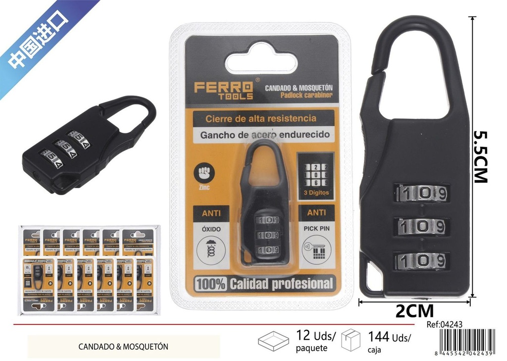 Candado de combinación de 3 dígitos - Accesorios de ferretería